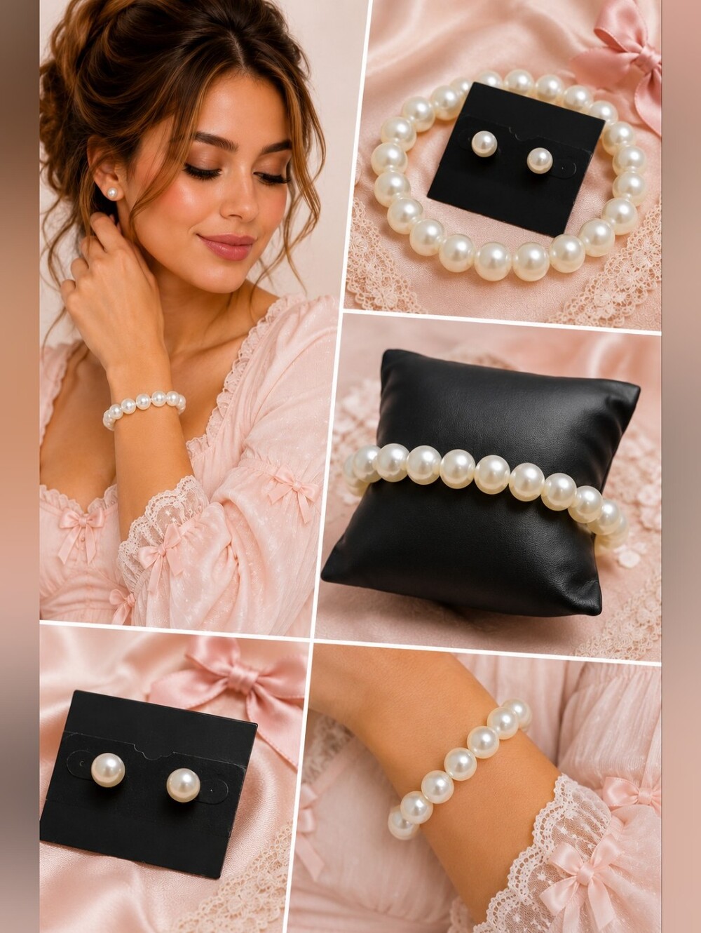 White Pearl Style Bracelet & Earring Set | Classic Faux Pearl Jewelry Set | Chic